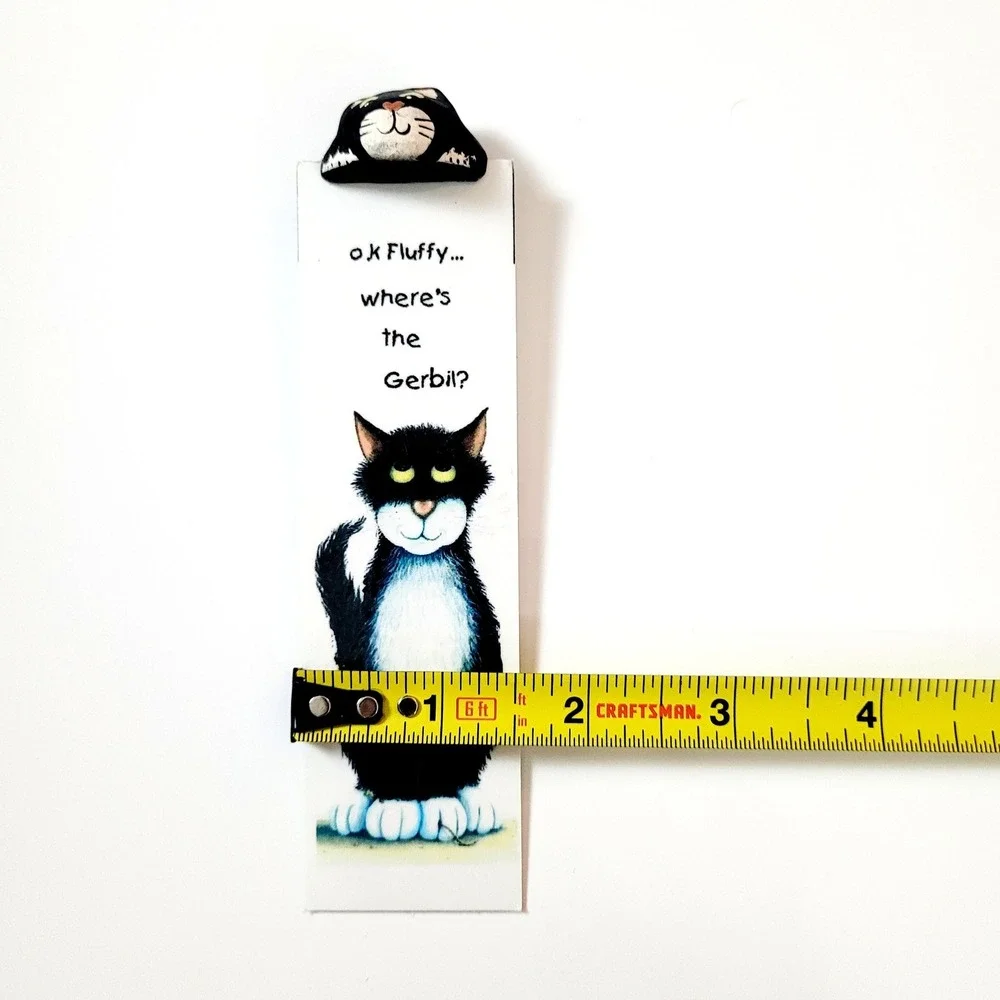 Vintage 90s Merryfield Pottery bookmark- black tuxedo cat- Mark Denman- Devon UK